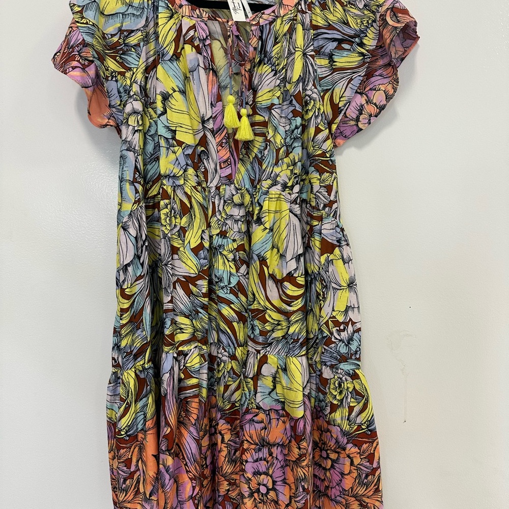 Anthropologie Floral Multicolor Dress with Tassel